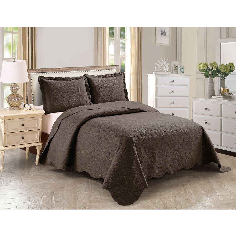 Ensemble de couvre-lit    l   gant 3 pi   ces FullQueen Over Size en relief, l   ger, uni, marron fonc   , neuf