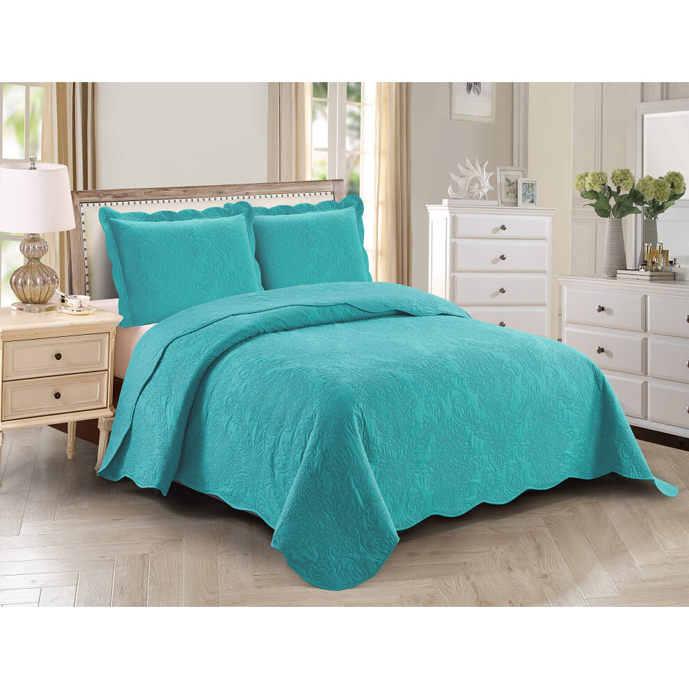 Ensemble de couvre-lit    l   gant 3 pi   ces FullQueen Over Size en relief, collection Home, l   ger, uni, turquoise, neuf