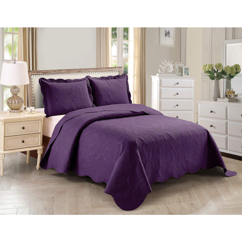 Collection Maison 3 pi   ces Kingcal King Over Size    l   gant couvre-lit en relief L   ger Uni Violet fonc    Neuf