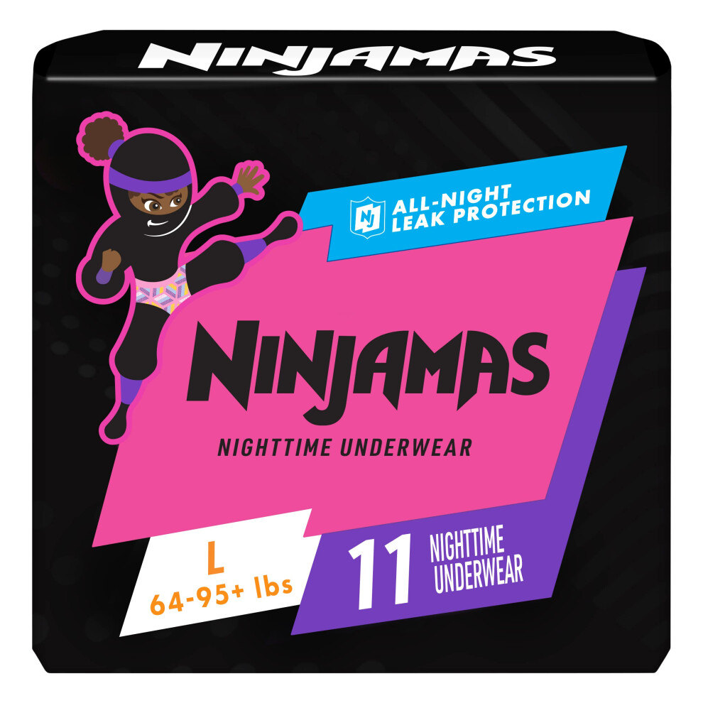 Pampers Ninjamas Nighttime Bedwetting Underwear Girls - Size L 64-125 lbs  11 Count-image-OPC-PFMJJRQ-NEW
