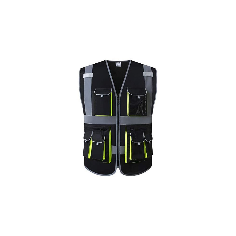 Jksafety 10 Pockets Black Color Safety Vest Zipper Front With High Reflective Strips Meets Ansi/Isea Standards 88-Black X-Large 645312477104