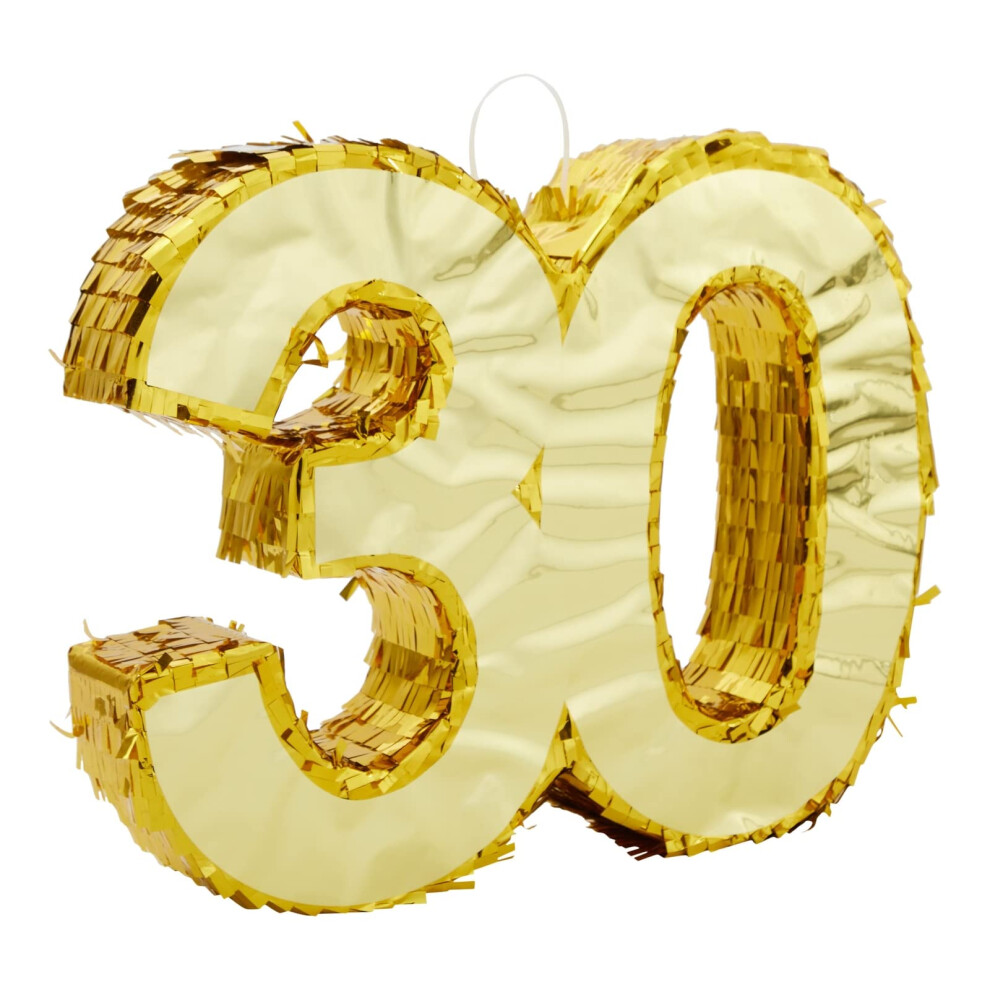 Pinata num  ro 30 en feuille d'or pour d  corations de f  te d'anniversaire de 30 ans (petite 41,5 x 33 x 7,6 cm)
