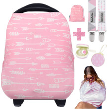 Dodo Babies Nursing Cover Set - Soft Multipurpose Stretch Scarf for Breastfeeding and Car Seat Cover Two Universal Pacifier Holders Binky Case Sto