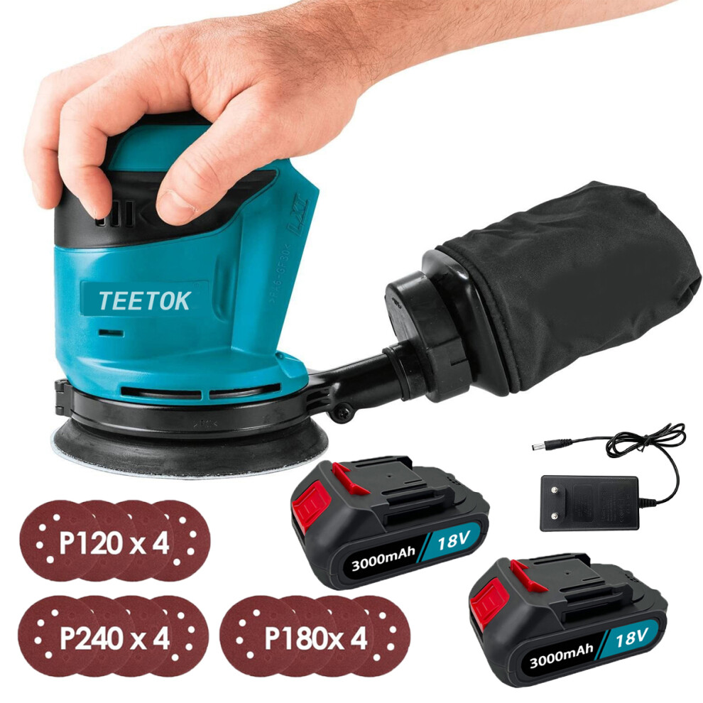 5" Cordless Orbital Sander 12Discs+3.0A 2Battery+Charger-Makita Compatible