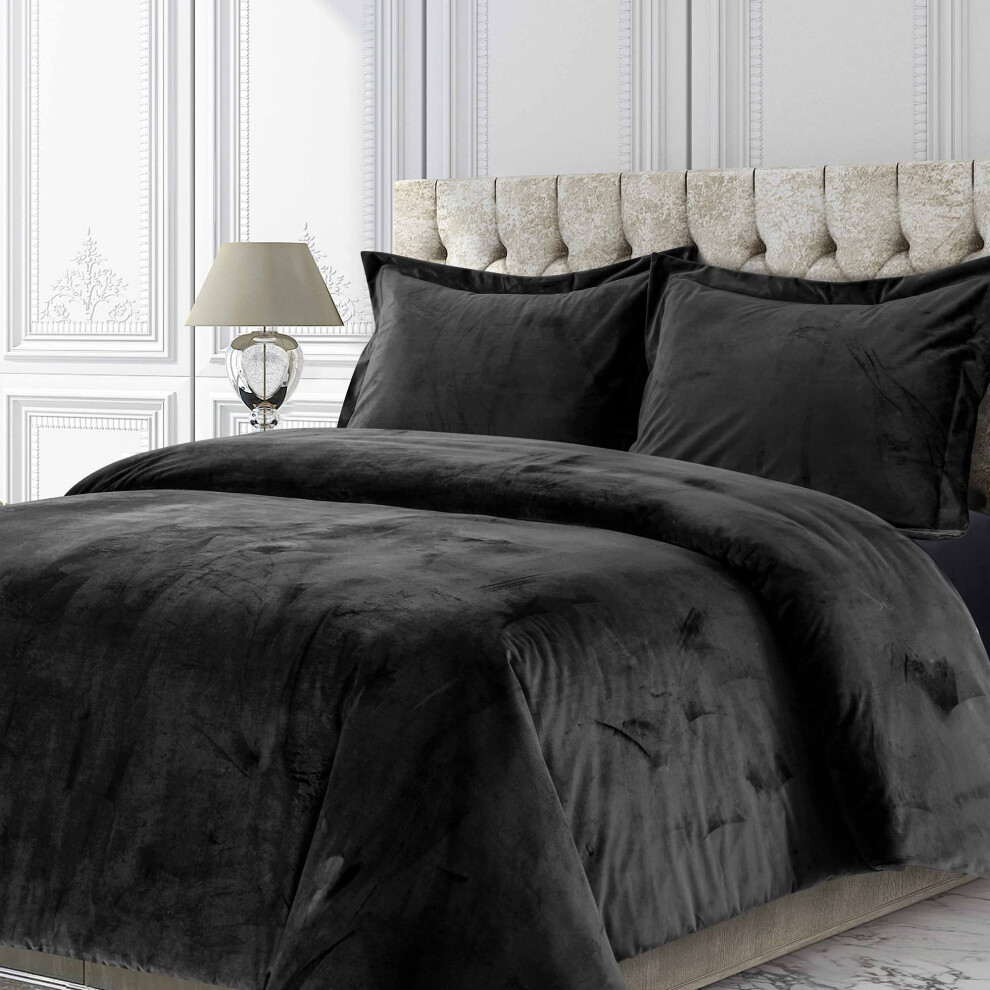 Tribeca Living Venice Velvet Bergro Es Bettw Sche-Set, Einfarbig, Doppelbett, Steal Grey, Veniceduvetwste-image