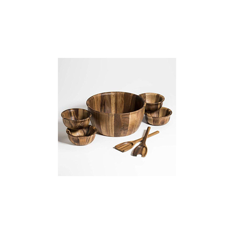 Kalmar Home 13-Inch Acacia Wood Extra Large Salad Bowl with 4 Bowls-image-OPC-PDP9B89-NEW