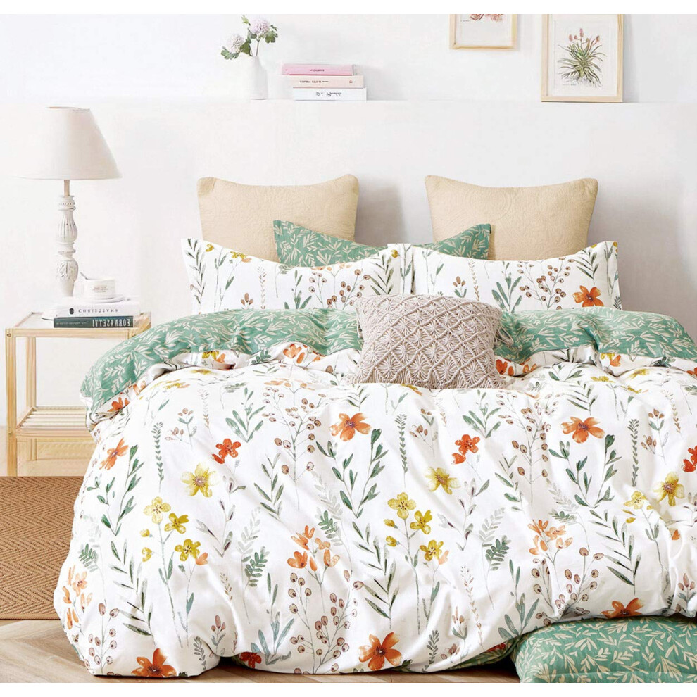 Parure de lit SLEEPBELLA en coton 600 fils au pouce carr   , motif floral blanc et vert, pour lit double