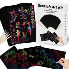 Konstset fr barn Rainbow Magic Scratch Off-papper Svarta skrapblad Anteckningar Kort Brdor Doodle Pads Barnhantverk Projektsats fr flickor Poj