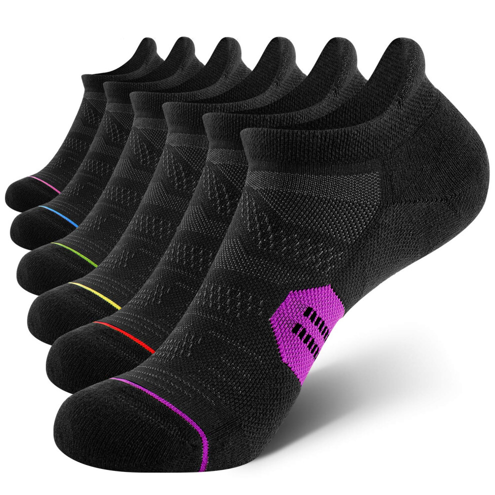 CS CELERSPORT 6 Pack Women's Ankle Running Socks Cushioned Low Cut Tab Athletic Sport Compression Socks Black Mixed Small