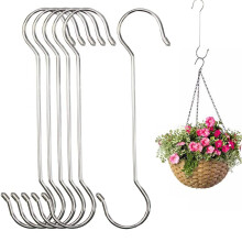 Lchkrep 6 Pack Extra Large Heavy Duty Long Outdoor Plant Hanging S Hooks - for Baskets Bird Feeders Wind Chimes Garden Ornaments Pergola Closet Flo