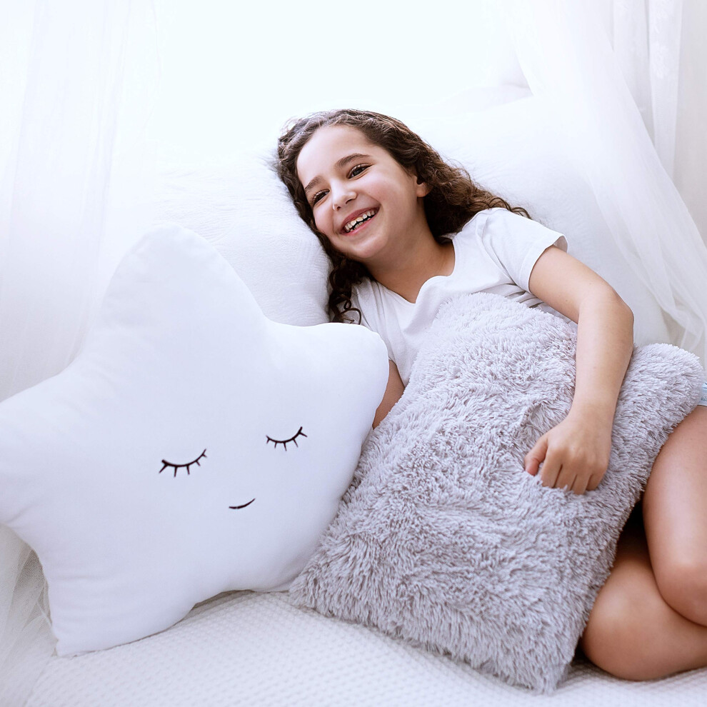 Ensemble de 2 coussins d   coratifs Perfectto Design pour chambre d'enfant, fille, enfant, blanc, moelleux,    toile et gris, doux et pelucheux, cous