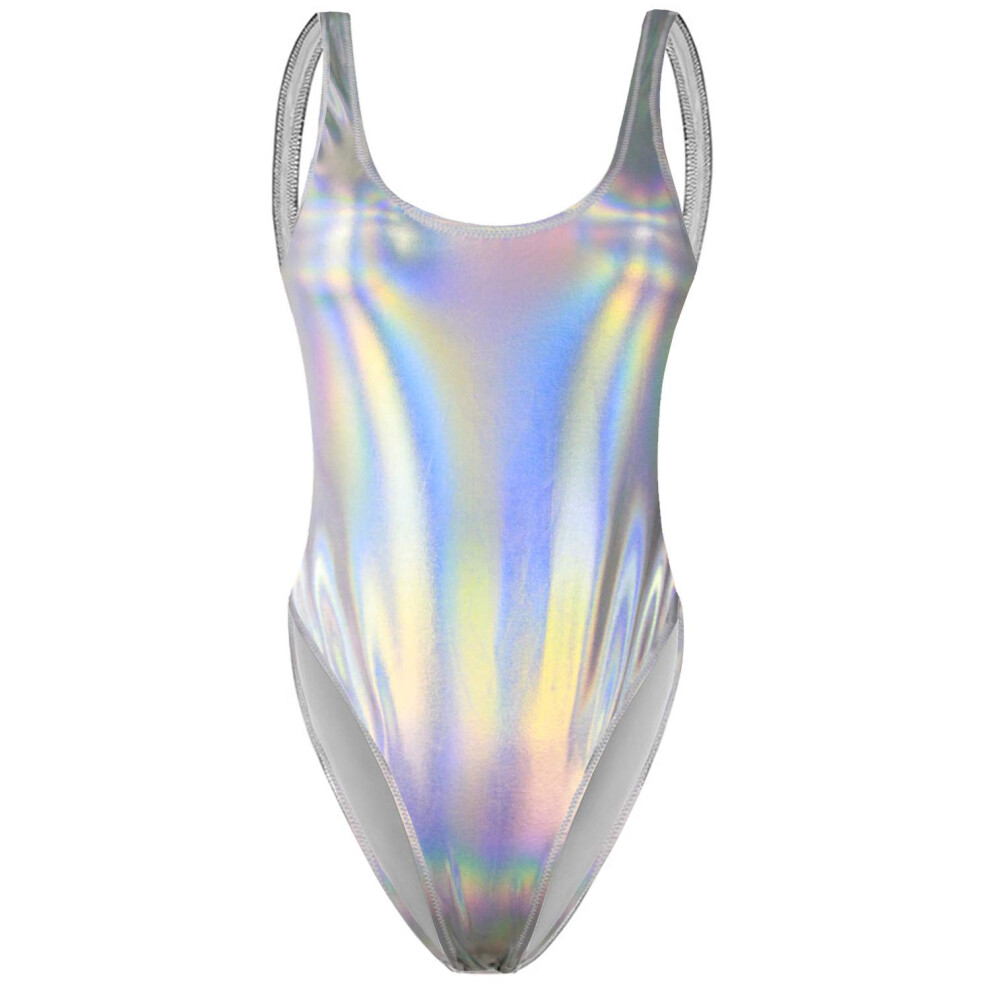 Maillot de bain une pi?ce r?tro ann?es 80/90 pour femme, m?tallique brillant, dos nu, coupe haute, pour la danse