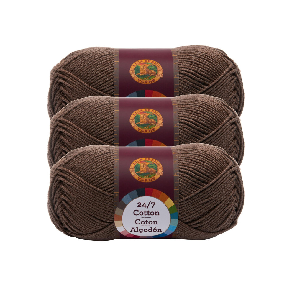 Lion Brand 24/7 Cotton Yarn  Yarn for Knitting  Crocheting  and Crafts  Caf? Au Lait  Pack of 3