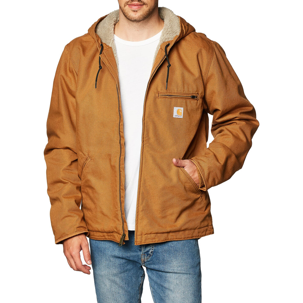 Carhartt mens Relaxed Fit Washed Duck Sherpa-lined Jacket (Big & Tall) Work Utility Outerwear  Carhartt Brown  4X-Large US