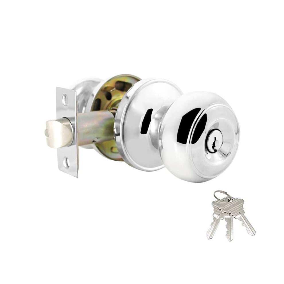 Probrico Keyed Entry Door Knob With Lock Colonial Style Flat Ball Entrance Door Lockset For Exterior/Interior Front Or Back Doors Polished Chrome 1 6941154084987