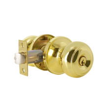 Probrico Keyed Entry Door Knob with Lock  Polished Brass Flat Ball Entrance Door Lockset for Exterior/Interior Front or Back Doors  1 Pack