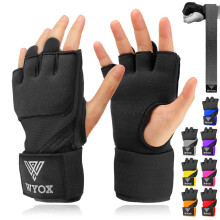 WYOX Gel Quick Hand Wraps til boksning MMA Kickboxing - EZ-Off & On - Polstret kno med h?ndledsbeskyttelse til m?nd, kvinder, ungdom (sort L-XL)