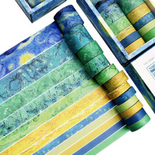 DAPUTOU Washi Tape S?t med 12 ruller Van Gogh Starry Night Dekorative Gr?nne Blade Blomster Bl? Gul Washi Masking Tape S?t til Craft Kids Scrapbo