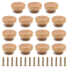 MY MIRONEY Round Wood Cabinet Knobs Pulls Handles 1.5 Diameter Hardware Furniture Drawer Knobs Dresser Wardrobe Cupboard Pulls Pack of 15