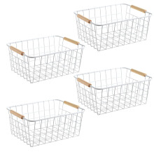 Aeggplant Kitchen Wire Baskets Farmhouse Decor Metal Food Storage Organizer Household Refrigerator Bin with Built-in Handles for Cabinets Pantry Bath