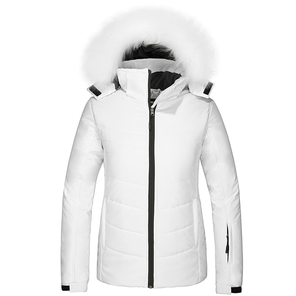 Veste de ski imperm?able et chaude pour femme Skieer avec capuche amovible, blanche, taille S