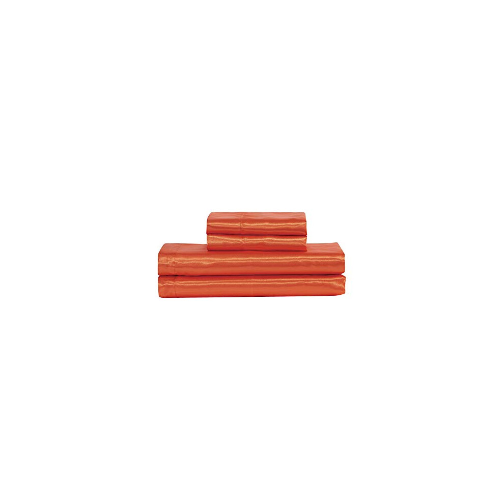 Parure de draps     poches profondes en satin doux et soyeux de couleur unie, collection MK, 4 pi   ces (Orange, taille double)