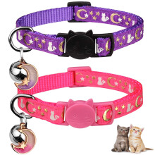 2 collari per gatti staccabili con campanelle e stelle, simpatici gattini, collari sicuri regolabili per gattini con pendente che si illumina al