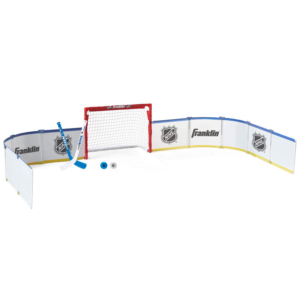 Franklin Sports Mini Hockey Rink Set - Half Rink Knee Hockey Goal Mini Sticks and Ball Set - Indoor Mini Hockey Rink - Official NHL Licensed White