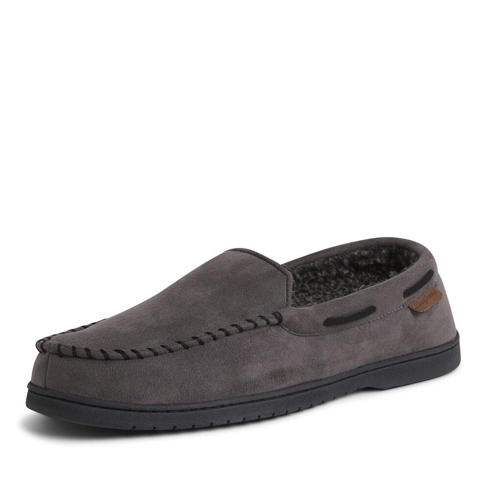 Dearfoams Mens Keaton Memory Foam Moccasin with Wide Widths Slipper Pavement Microsuede Small