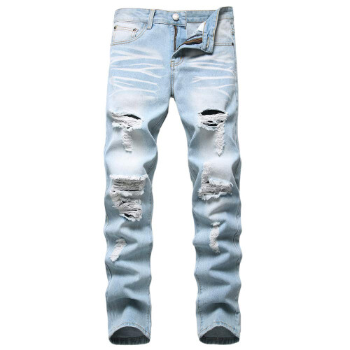 AITITIA Herr Ripped Regular Fit Jeans (40, 330 Blå)