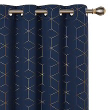 Deconovo Blackout Curtains Gold Diamond Foil Print Navy Blue 52W x 108L Inch Room Darkening Thermal Insulated Sun Blocking Grommet Curtain Panels fo