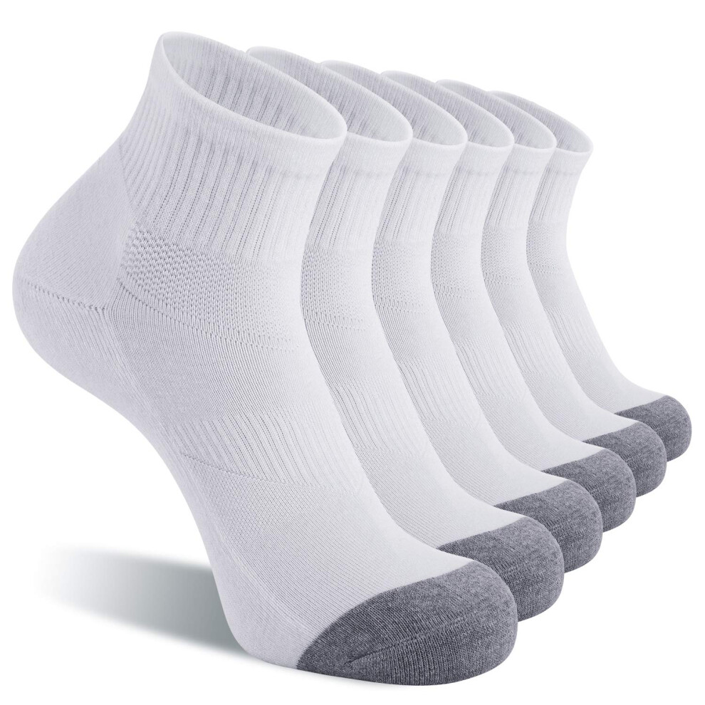 CS CELERSPORT 6 Pack Men's Ankle Socks with Cushion Athletic Running Socks White Shoe Size: 9-12