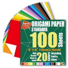 [Taros Origami Studio] Standard 6 tum Ensidig 20 färger 100 Sheets Square Easy Fold Premium Japanasy Paper for Nybörjare (guld och silver ingår)
