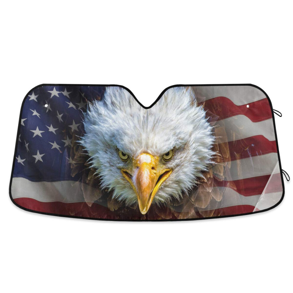 Parasol Para Parabrisas De Coche Con Dise O De Guila Calva Y Bandera Estadounidense, Bloquea Los Rayos Uv, Protector De Visera Plegable Tipo Aco-image