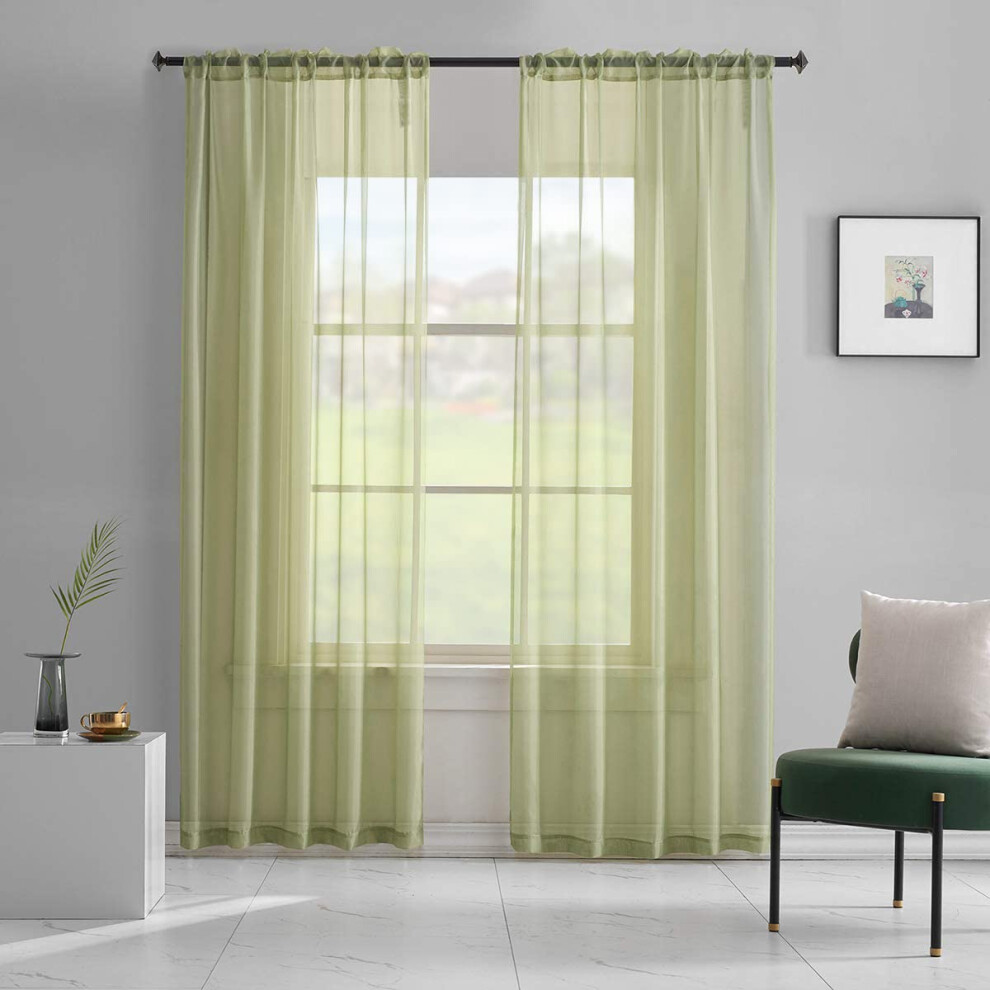Rideaux transparents verts TOAVA DECO de 95 pouces de longueur, 2 panneaux pour salon/chambre/fen   tre     baldaquin, passe-tringle, rideaux transpa