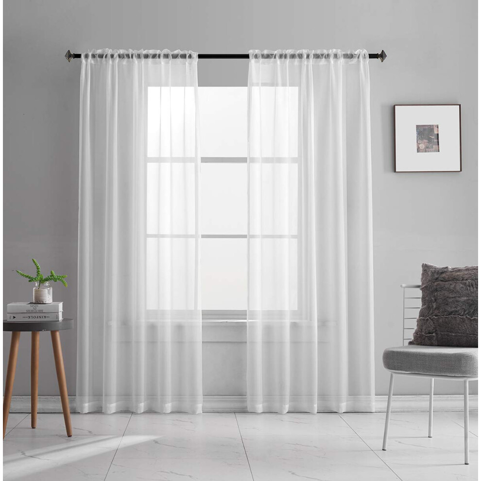 TOAVA DECO Rideaux transparents blancs de 183 cm de long, 2 panneaux en voile translucide de couleur unie, traitement de fen   tre avec passe-tring