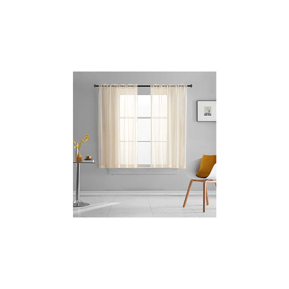 TOAVA DECO Rideaux en voile transparent beige translucide de couleur unie, 183 cm de long, avec passe-tringle, pour chambre     coucher, salon, 2