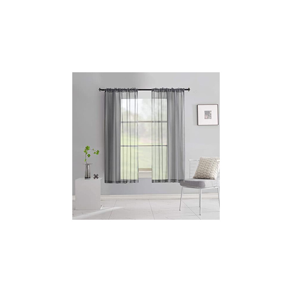 TOAVA DECO Rideaux en voile transparent gris, rideau transparent gris, traitement de fen   tre de couleur unie translucide, panneaux de 63 pouces d