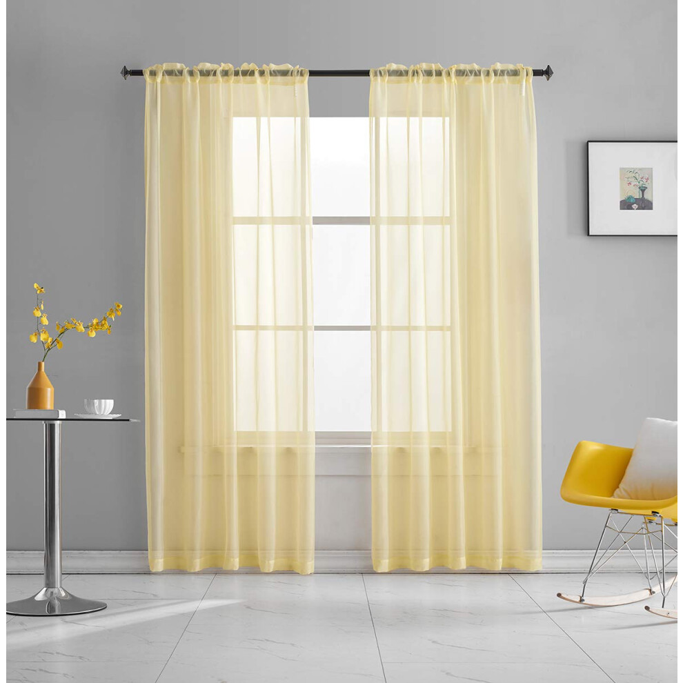 TOAVA DECO Rideaux transparents jaune clair 95 pouces de long 2 panneaux Voile Translucide Couleur unie Traitement de fen   tre Passe-tringle Ridea