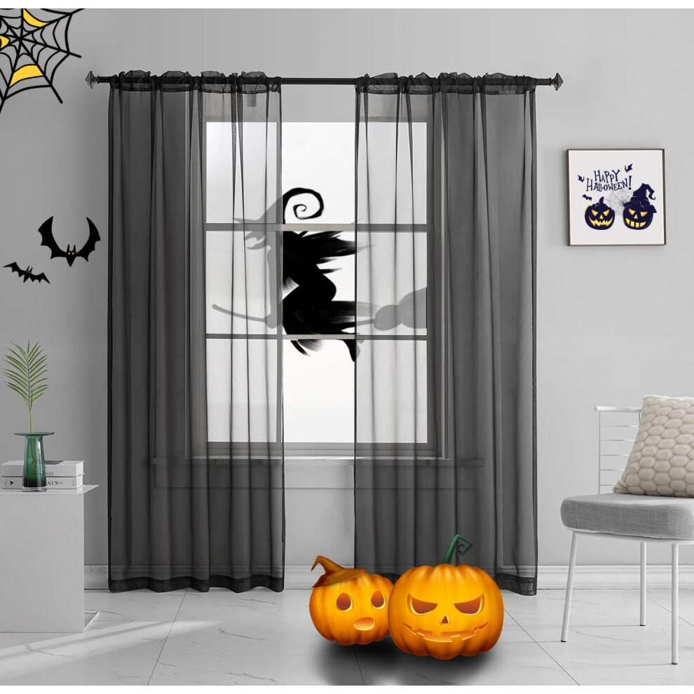Rideaux transparents noirs TOAVA DECO de 241 cm de long, 2 panneaux avec passe-tringle, pour chambre     coucher, salon, 132 x 241 cm de long