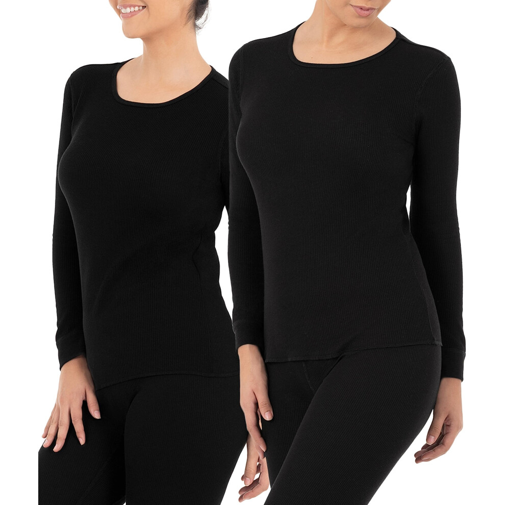 Fruit of the Loom Women's Micro Waffle Premium Thermal Underwear Tee Shirt  Black/Black  X-Small