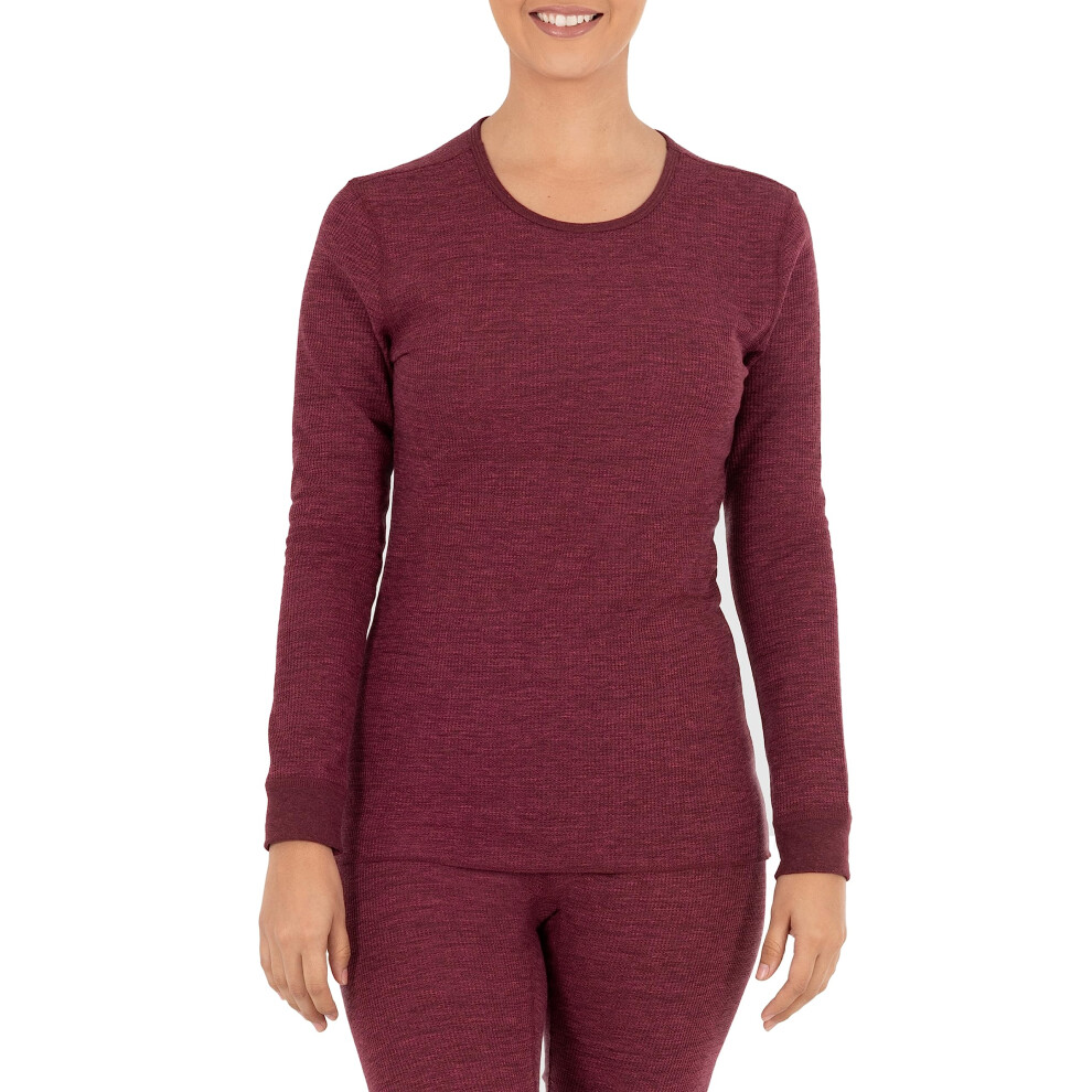 Fruit of the Loom Women's Micro Waffle Premium Thermal Underwear Tee Shirt  Merlot Heather  Medium