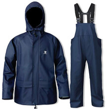 Regenpakken voor mannen en vrouwen, waterdichte, zware regenjas, regenkleding voor vissen, jas en broek, verborgen capuchon, marineblauw, klein