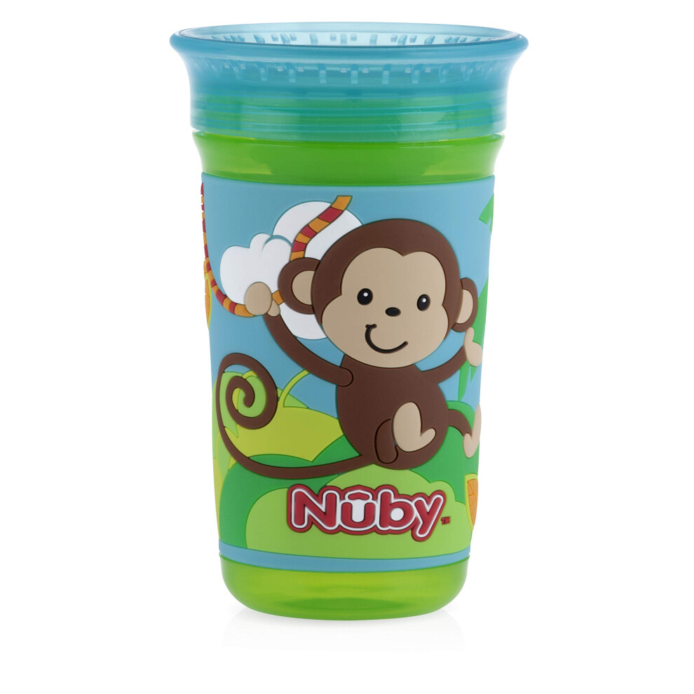 Nuby 360 Degree Easy Sip 3D Grip Wonder Cup with Printed Silicone Sleeve  10 Oz  Monkey