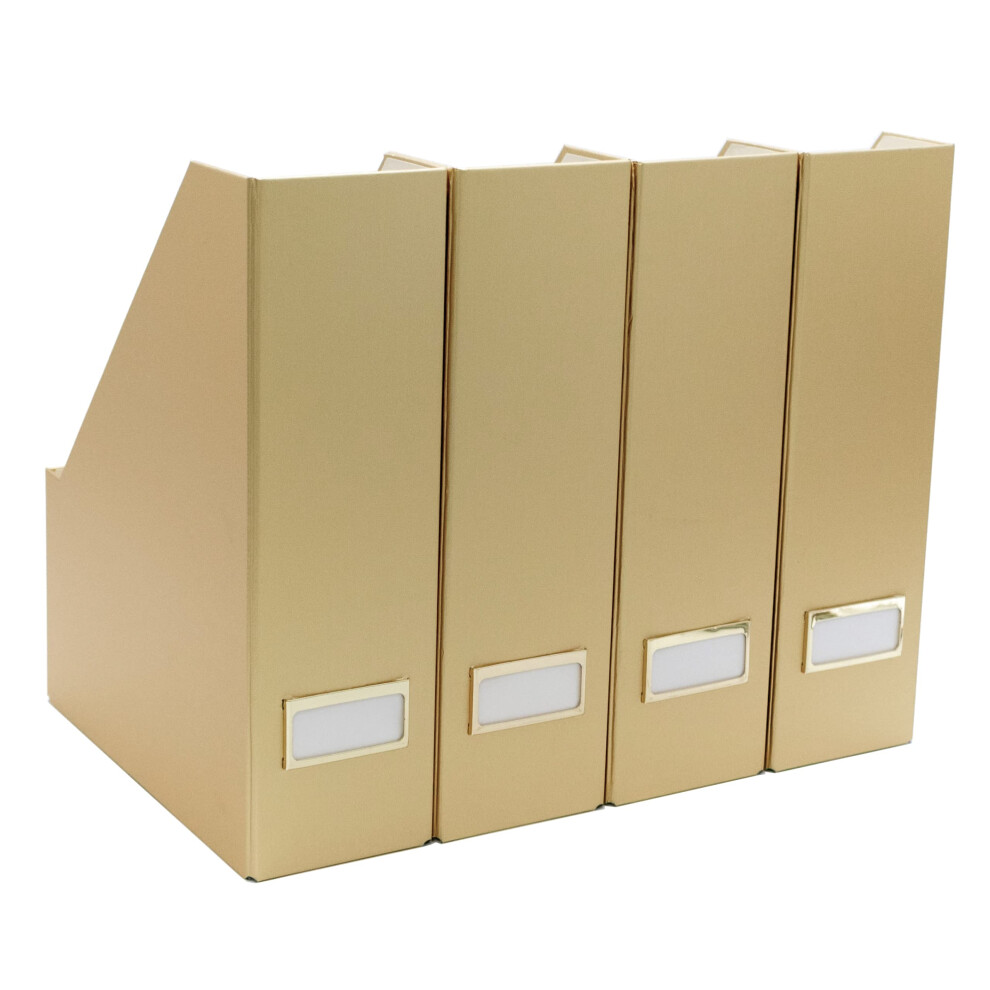Gold Magazine File Holder - Gold Office Organizer Set of 4 Gold Magazine Holders - Gold File Folder Holder Magazine Boxes Office Organization Gold - F
