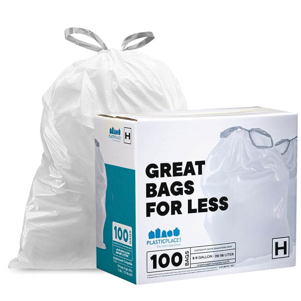Plasticplace simplehuman x code H compatible 100 count Drawstring garbage Liners  White