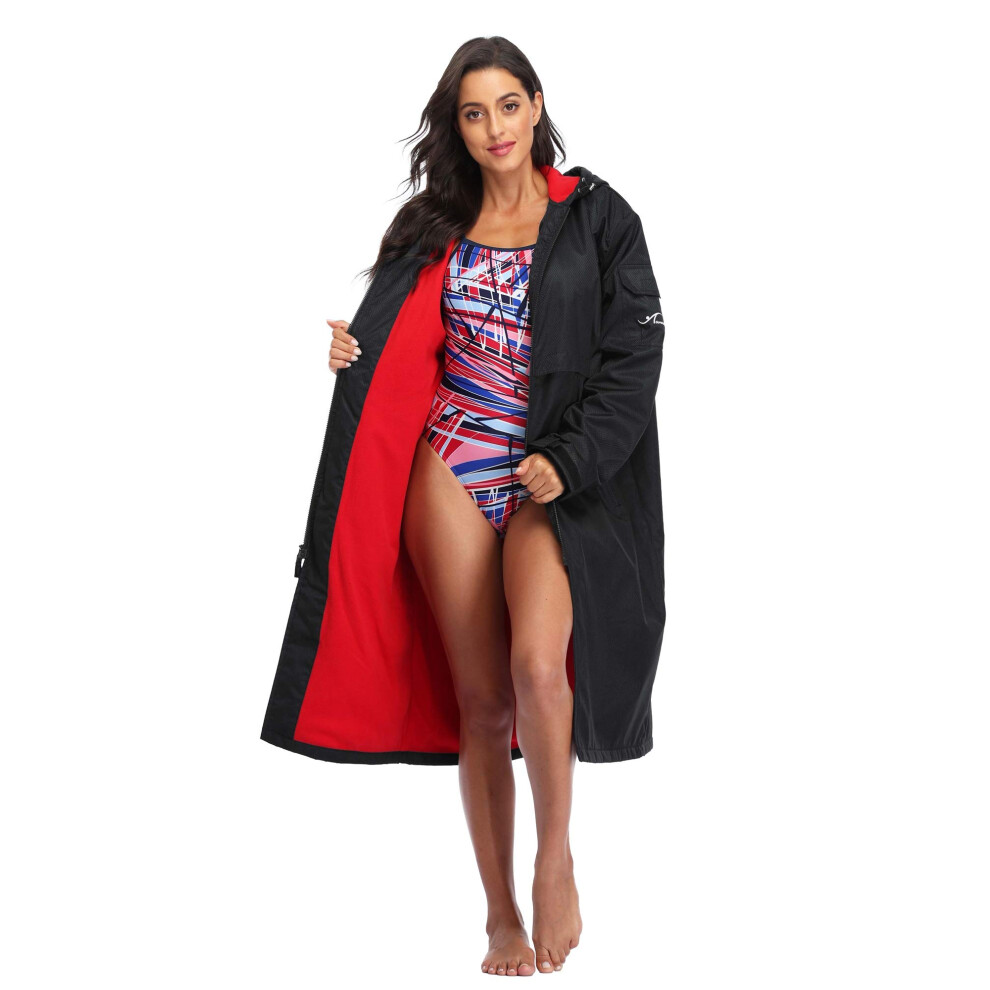 Adoretex Parka de bain 100 % imperm   able     capuche pour homme et femme, veste de plong   e chaude, PK008 - Noir/Rouge - XXXL