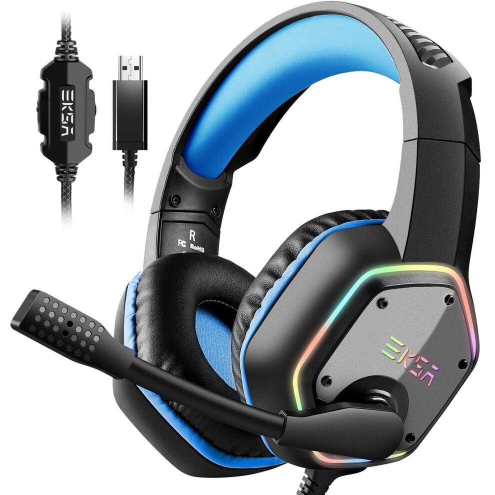 Eksa E1000 Gaming Headset Computer Headphones With Noise Canceling Mic & Rgb 7.1 Surround Sound Compatible With Pc Ps4 Ps5 Console Laptop B Light 619191400492