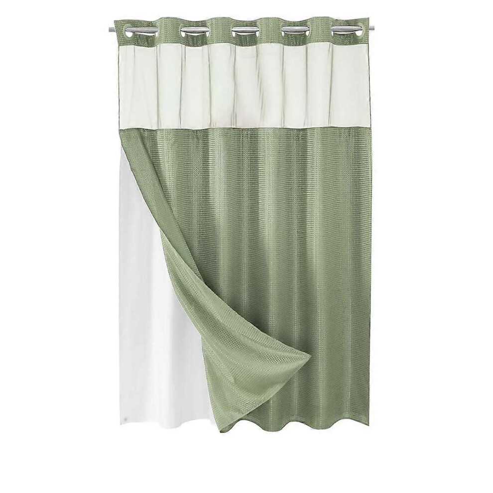 No Hook Waffle-Weave Shower Curtain with Snap-in Fabric Liner Set for Bathroom, Hotel Style with Mesh Top Window,C