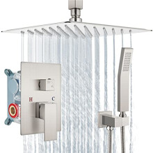 Aolemi Plafond Mont brosse Nickel Systeme de douche de 12 pouces pluie Luxury haute pression douche ensemble Set Challe de salle de bain Cache de